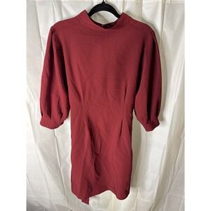 LaRoque Original Women's Medium Cranberry Midi Dress Mock Neck Puff Sleeve Bltd